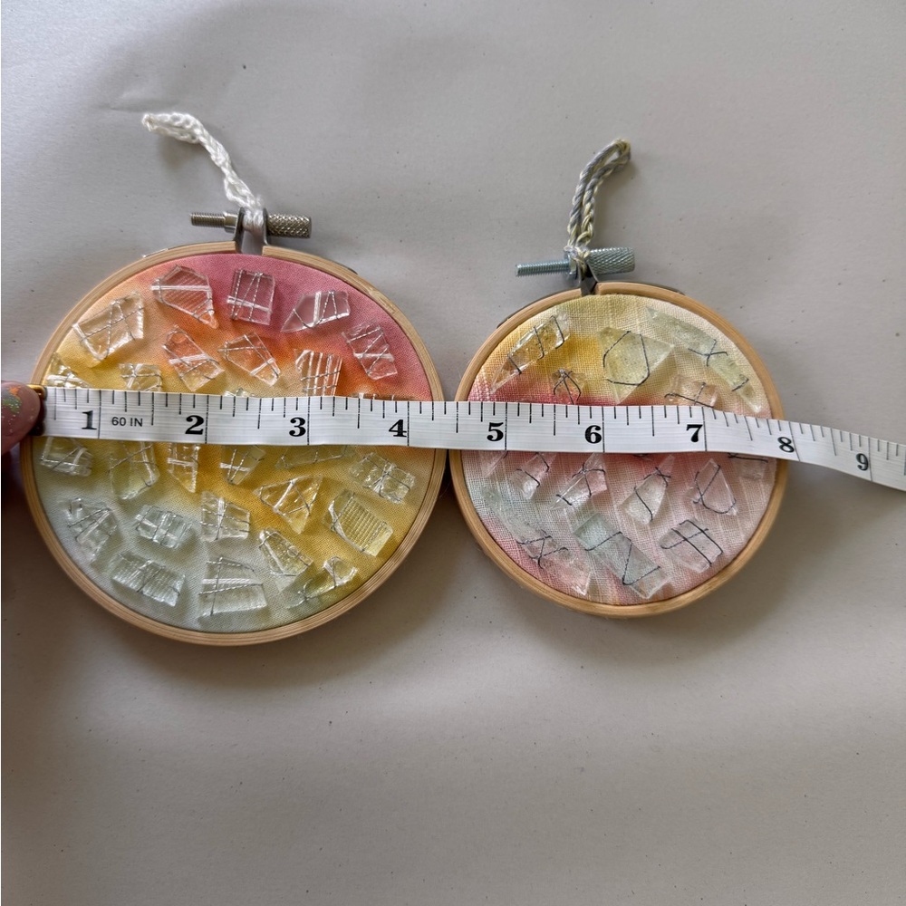 *HANDMADE* Custom Hand Stitched Glass Hoop Decor (2) - Picture 3 of 4